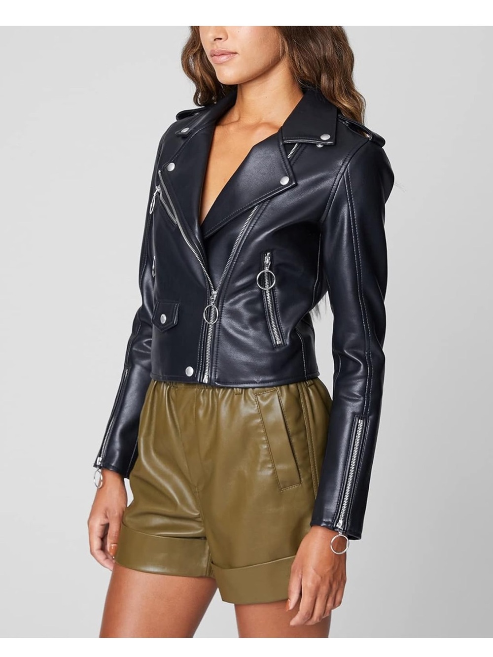 Blank NYC Black Faux Leather Moto Jacket with Ring-Zip Details - Picture 2 of 7